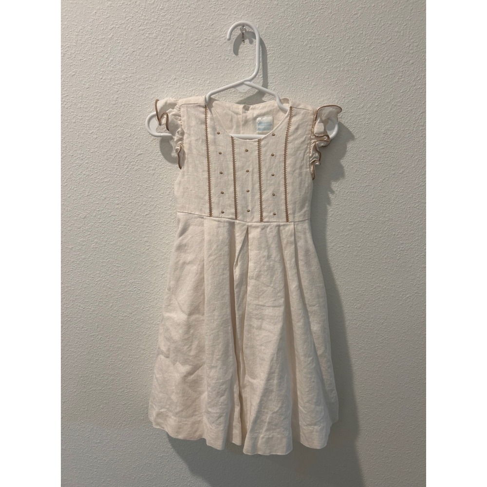Edgehill Collection Toddler Girl Cream Linen Blend Embroidered Dot Dress 2T